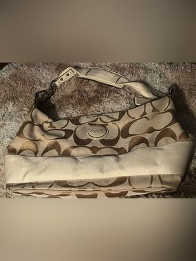 Coach Canvas Shoulder Bag in Beige and Brown